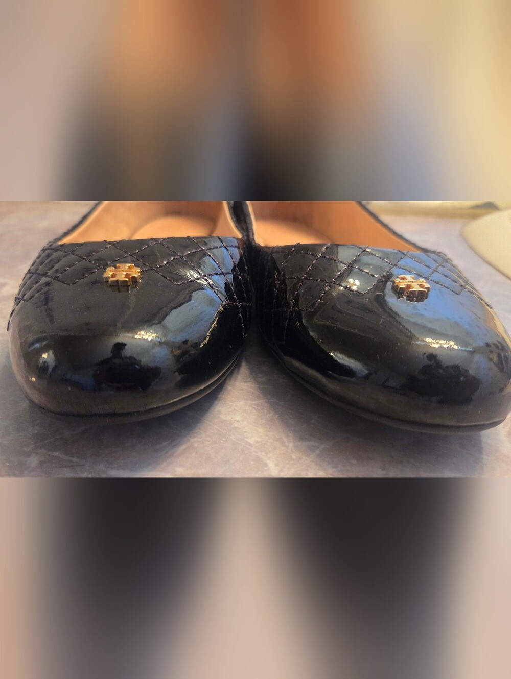 Tory Burch Black Quilted Patent Leather Ballet Flats - Picture 2 of 6